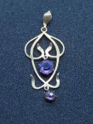 A 9ct gold Amethyst Art Nouveau pendant, stamped 9ct with makers mark verso.