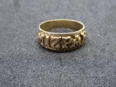A 15ct gold Mizpah ring, hallmarked for Birmingham, size L, 3.