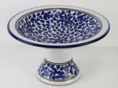 A large blue and white ground ceramic tazza, 37cm dia.
