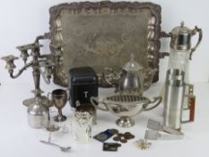 A quantity of silver plated and other metal wares inc tea pot and lidded jug and large cut glass