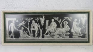A framed photographic print of a classical marble sculptural scene featuring nude males and females