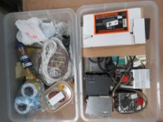 A quantity of model railway diorama maker's tools inc transformers, wires, paints etc.