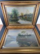 Maynard; a pair of oil paintings of riverside scenes in matching frames,