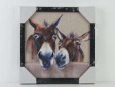 Print; Coffee and Cream by Louise Luton featuring two donkeys 33.5 x 33.5cm.