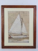 A pencil sketch and watercolour of a sailboat 'Istra' with scale below and pencil annotations,