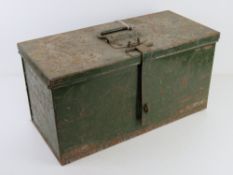 A green painted GPO engineer's toolbox in unrestored condition, marked GPO to lid, 47cm wide.