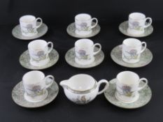 Eight Wedgwood Hummingbirds duos. Together with a milk jug of the same design.