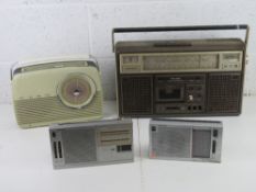 A vintage Grundig radio together with a Bush radio and two Sony radios, untested.