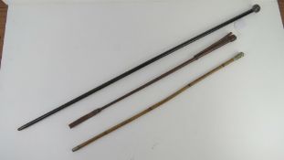 A Lincolnshire Regiment bamboo parade stick,