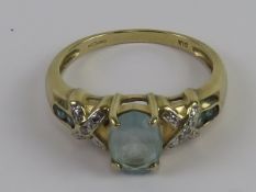 A 9ct gold aquamarine and diamond ring,