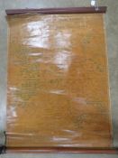 A vintage large scroll being the Genealogy of Welsh HIstory mounted on mahogany top and bottom