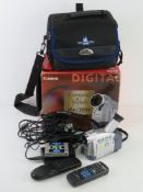 A Cannon MV500 video camcorder in original box with Samsonite case and accessories.