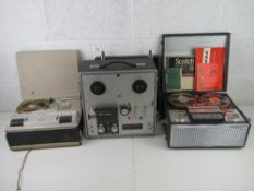 Three 1960s reel to reel tape recorders; De luxe TK17L, Akai and Ferguson.