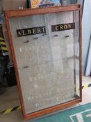 A good oak wall display cabinet with twin sliding glass doors marked upon 'Albert Crow Fishing