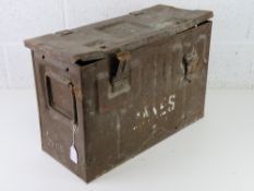 A vintage metal ammo tin having stencill