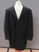 French Connection; A men's black 75% wool coat, size 44, approx measurements 48
