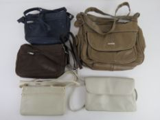 A leather shoulder bag by Lorenz together with four cross body bags. Five items.