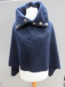 A 5% wool Italian navy coloured shawl/cape having crest type buttons upon.