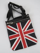 A Union Jack pattern cross body bag 'as new' in black 21 x 25cm.
