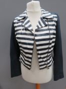 Karen Millen navy blue and white leather jacket size 10 approx measurements; 34