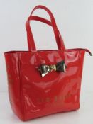 Ted Baker; red patent tote bag approx 26cm wide.