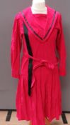A vintage Laura Ashley 100% cotton belted dress in hot pink with sailor type collar, size 12,
