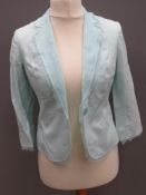 A 100% linen ladies jacket by Monsoon size 8 in aqua green, approx measurements; chest approx 34