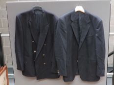 Two vintage navy blue pure wool men's suit jackets, each being 44 Reg.
