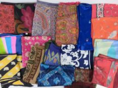 A quantity of scarves inc some silk. Approx seventeen items.