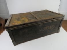 A WWII metal military trunk having plate dated 1940 with broad arrow to inside of lid,