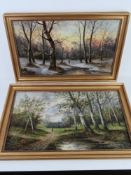 A pair of contemporary oil paintings of forest scenes, each signed S William,