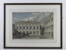 A coloured steel engraving of the New library at Oriel Collage Harris / Taylor within Hogarth frame,