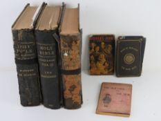 A quantity of vintage books inc three part leather bound vintage bibles,