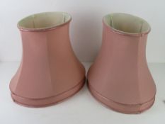 A pair or large pink lamp shades. 41cm wide, lining slightly a/f.