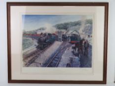 Railwayana; signed print by Terence Cuneo, Festiniog Work Horses, signed in pencil lower right,