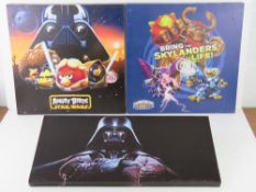 Three canvas prints inc Star Wars Angry Birds.