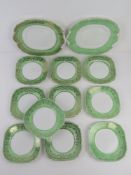 A vintage set of St Michael green and gilded sandwich serving plates and side plates.