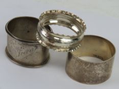 Three HM silver napkin rings, 55.8g / 1.79ozt.