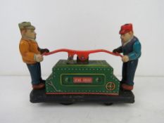 A Japanese, Kyodo, tin-plate 'Tom and Dick' rail road handcar, circa 1950's,