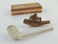 A box of Mini-Palma Superiores cigars (one deficient), together with a carved black forest cheroot