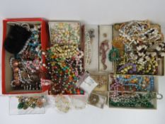 A large quantity of vintage costume jewellery inc Czechoslovakian white stone encrusted brooch,