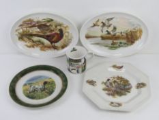 A pair of ornithological game bird Wedgwood metallised oval serving plates, together with a