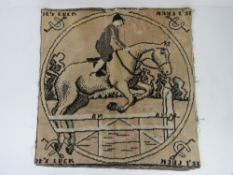 A show jumping themed woolen sampler 'Its Luck'.