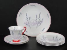 A village vista pattern trio (cup, saucer, side plate) together with sandwich plate and additional