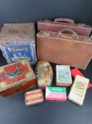 A quantity of vintage tins inc Kemps Biscuits, Players Navy cut, etc,