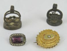 A Victorian yellow metal mourning brooch, 4.