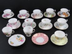 Ten tea cup and saucer duos inc Colclough and Royal Vale. Together with two odd cups and saucers.