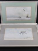 A pair of watercolours by Jason Partner 'Pintails over Blakeney Point' and 'The Frozen March at