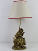 A heavy cast brass table lamp in the form of a classical female having oak leaf coronet, for
