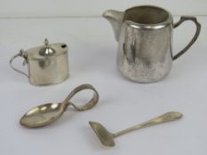 A hallmarked silver mustard pot, liner and spoon deficient,